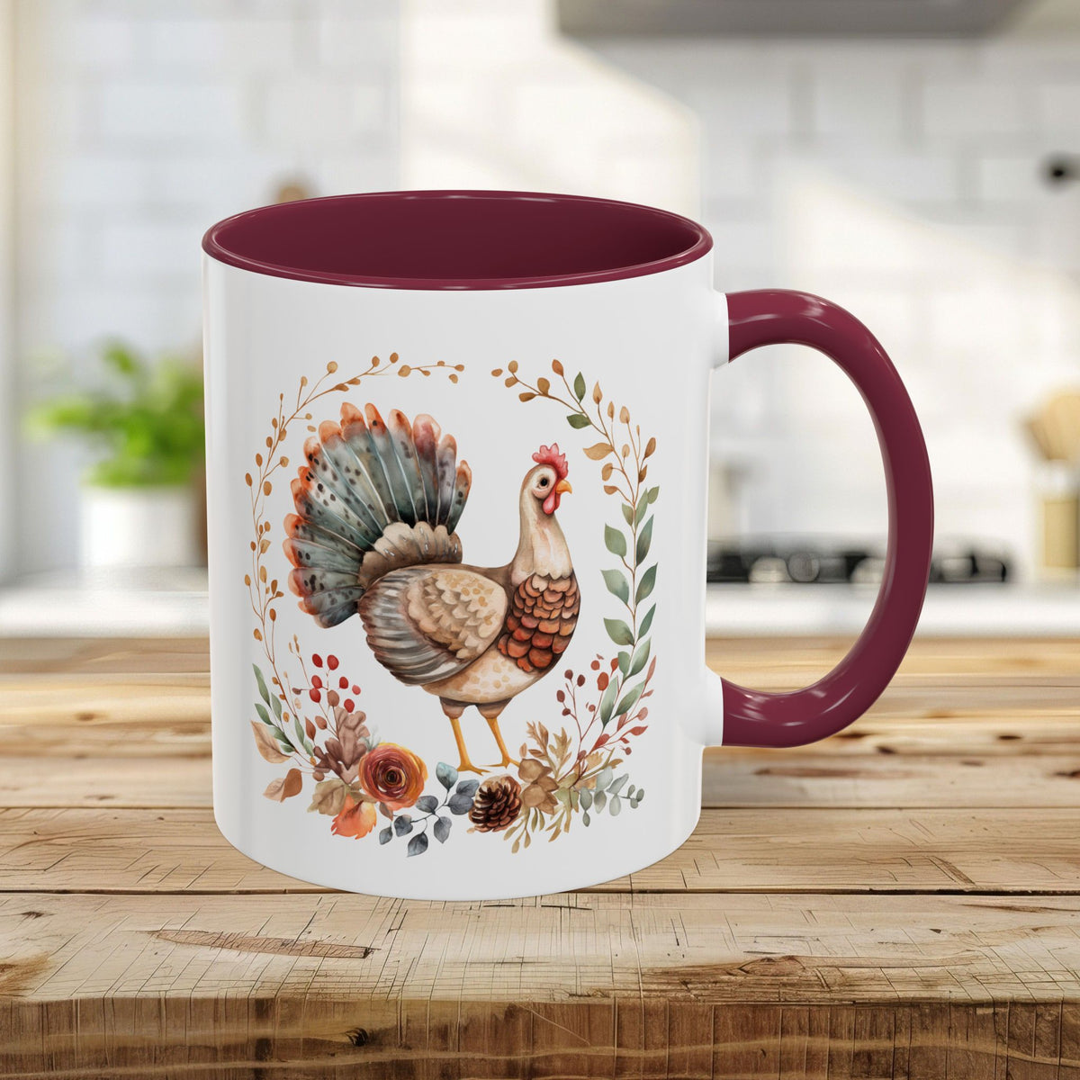 Thanksgiving Turkey Floral Wreath Mug (11/15oz)