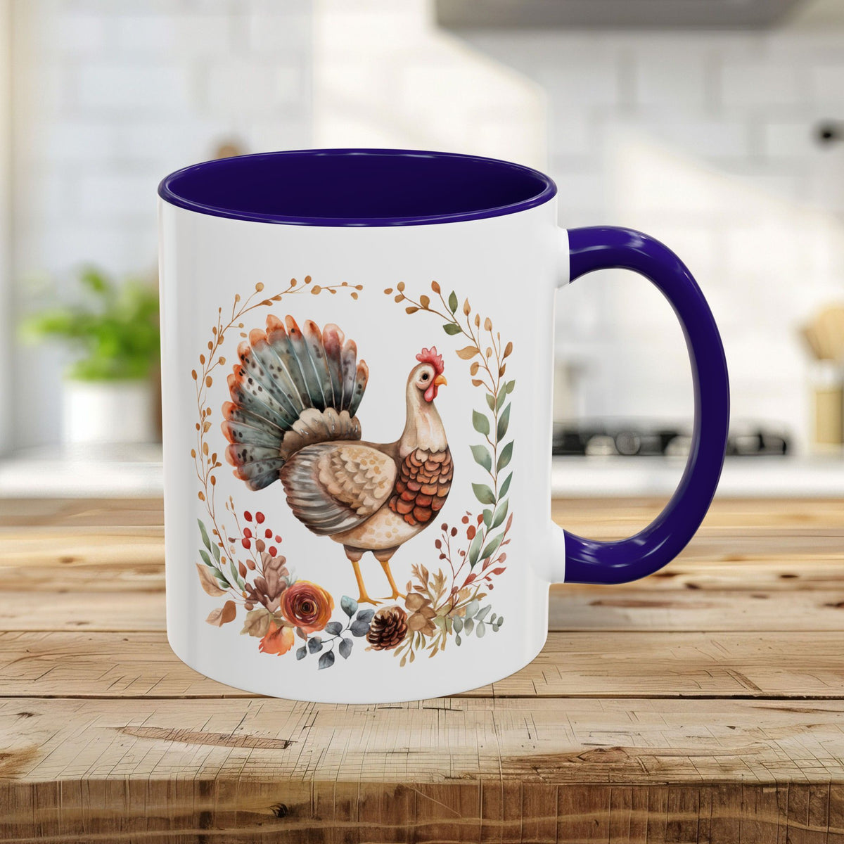 Thanksgiving Turkey Floral Wreath Mug (11/15oz)