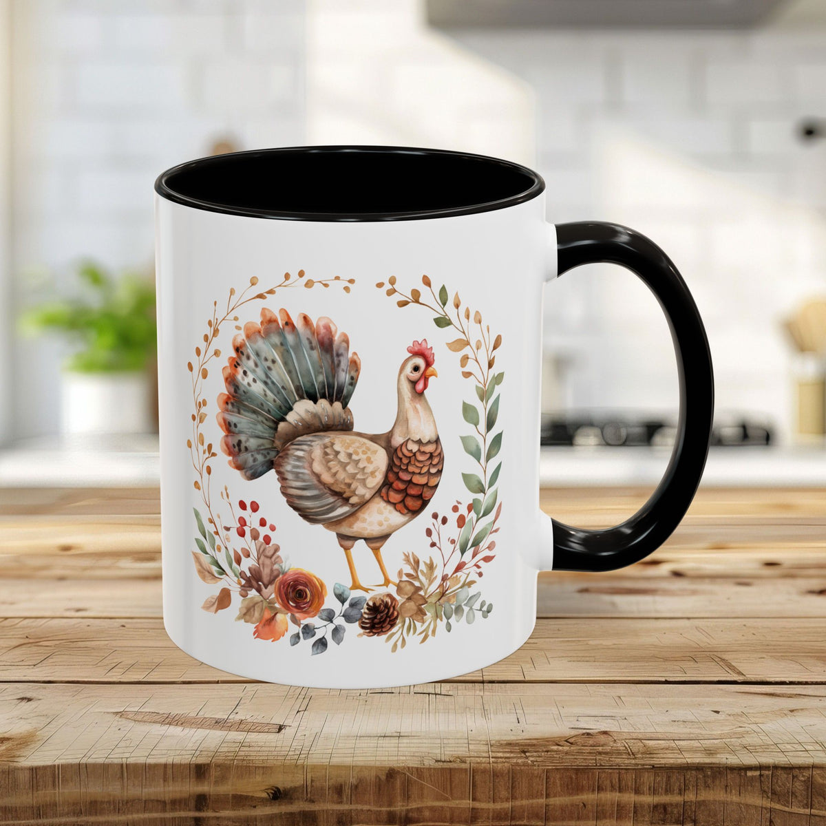 Thanksgiving Turkey Floral Wreath Mug (11/15oz)
