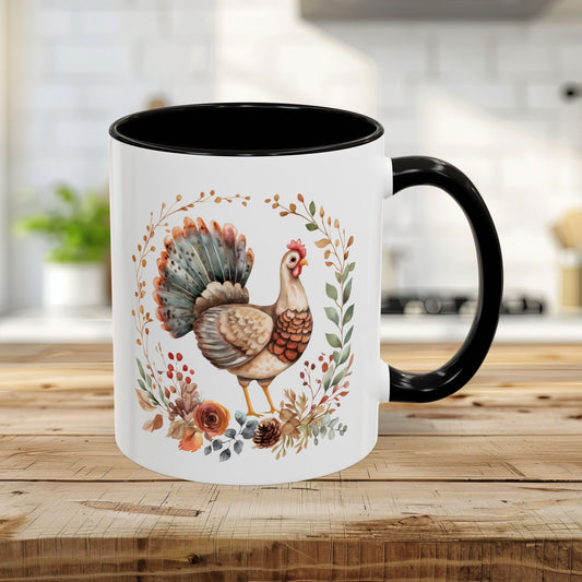 Thanksgiving Turkey Floral Wreath Mug (11/15oz)