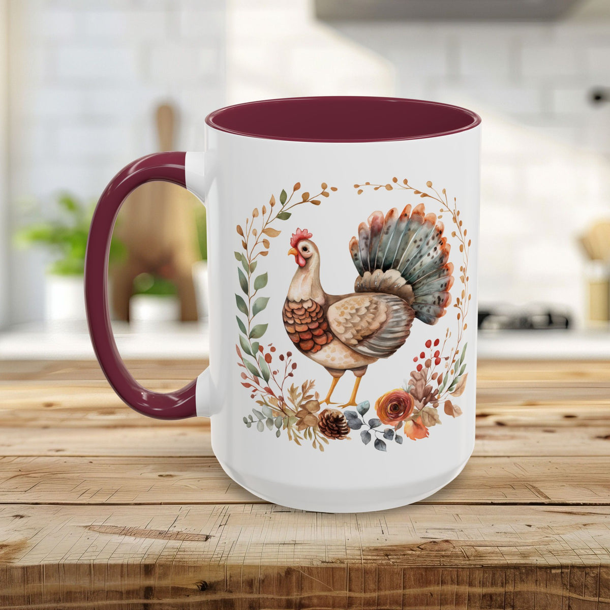 Thanksgiving Turkey Floral Wreath Mug (11/15oz)