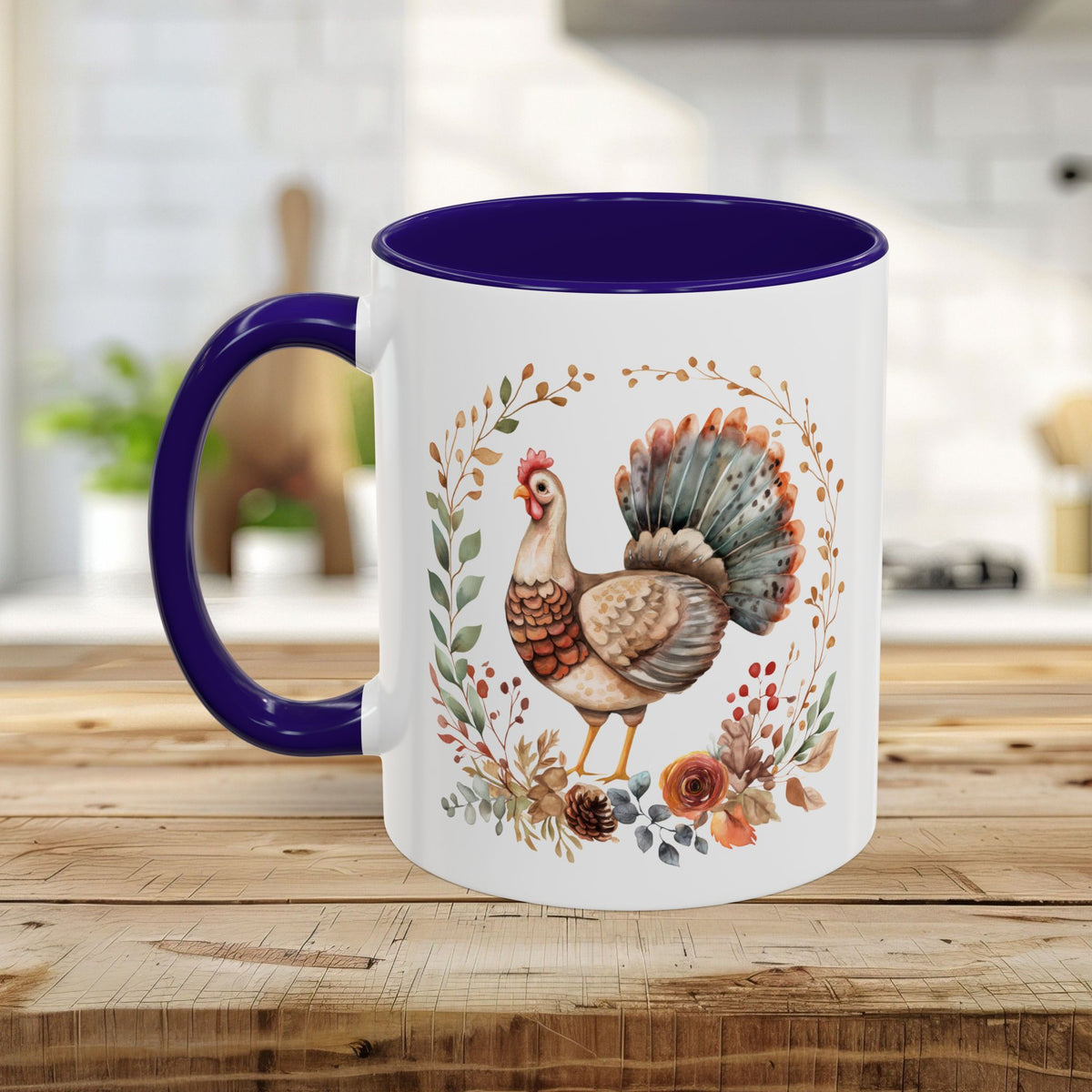 Thanksgiving Turkey Floral Wreath Mug (11/15oz)