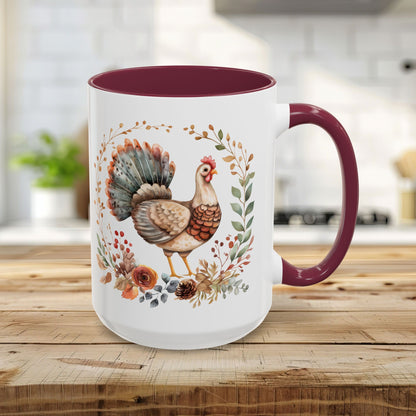 Thanksgiving Turkey Floral Wreath Mug (11/15oz)