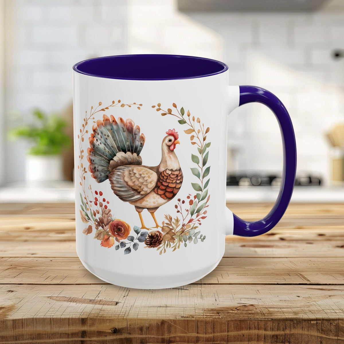 Thanksgiving Turkey Floral Wreath Mug (11/15oz)