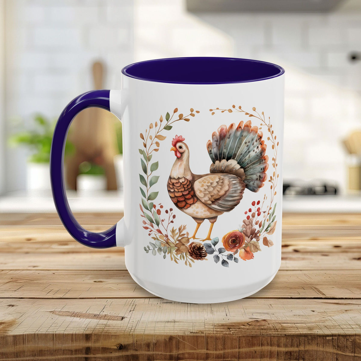 Thanksgiving Turkey Floral Wreath Mug (11/15oz)