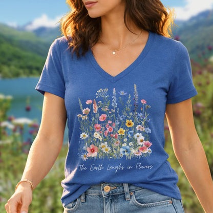 The Earth Laughs in Flowers V-Neck T-Shirt