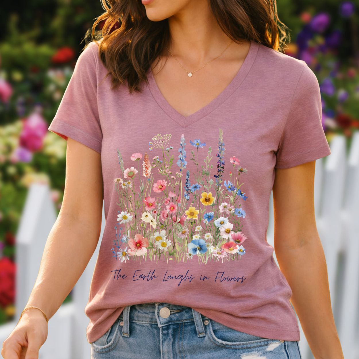 The Earth Laughs in Flowers V-Neck T-Shirt