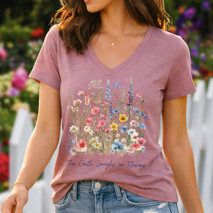 The Earth Laughs in Flowers V-Neck T-Shirt