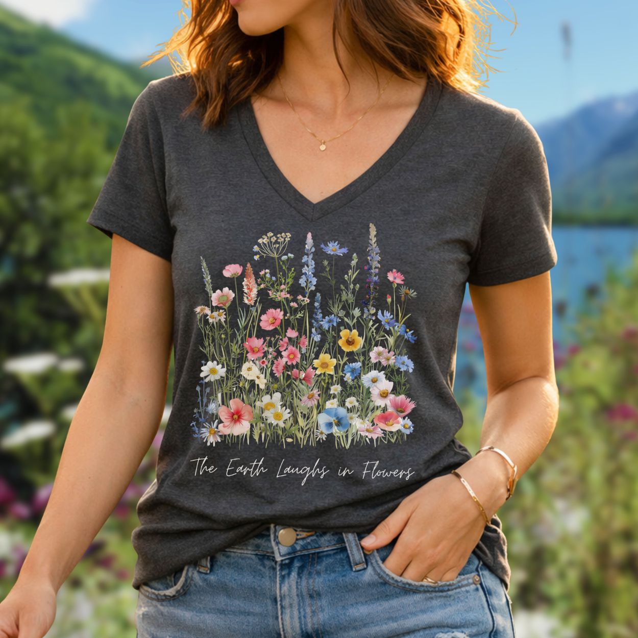 The Earth Laughs in Flowers V-Neck T-Shirt