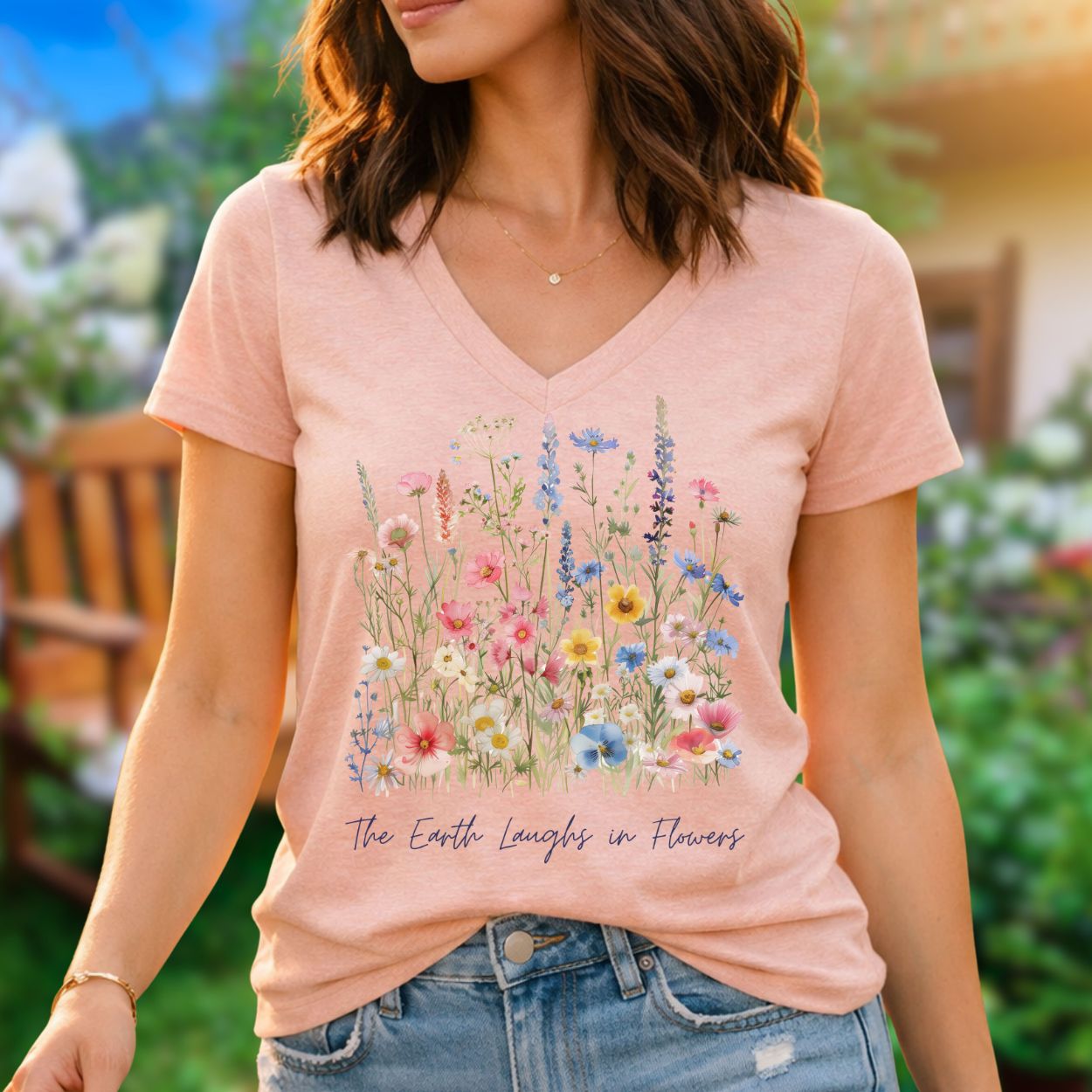 The Earth Laughs in Flowers V-Neck T-Shirt