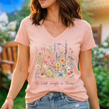The Earth Laughs in Flowers V-Neck T-Shirt