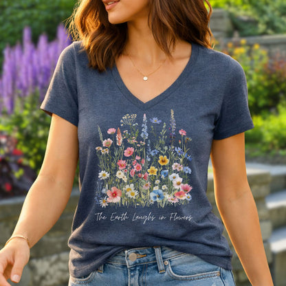 The Earth Laughs in Flowers V-Neck T-Shirt