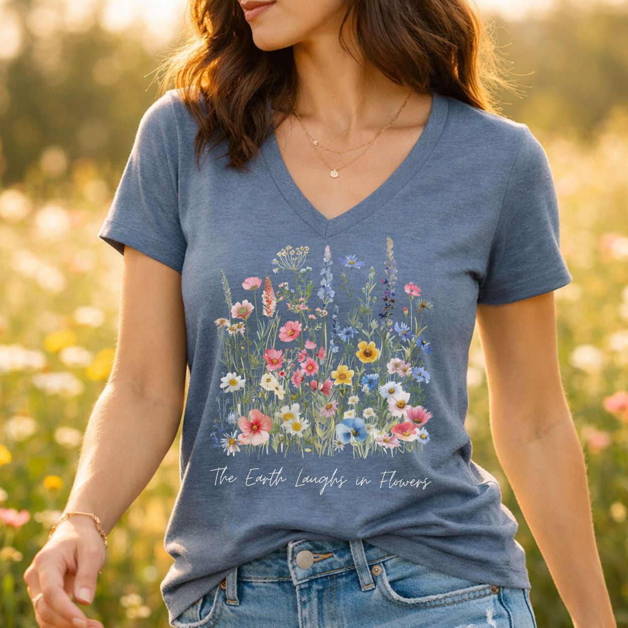 The Earth Laughs in Flowers V-Neck T-Shirt