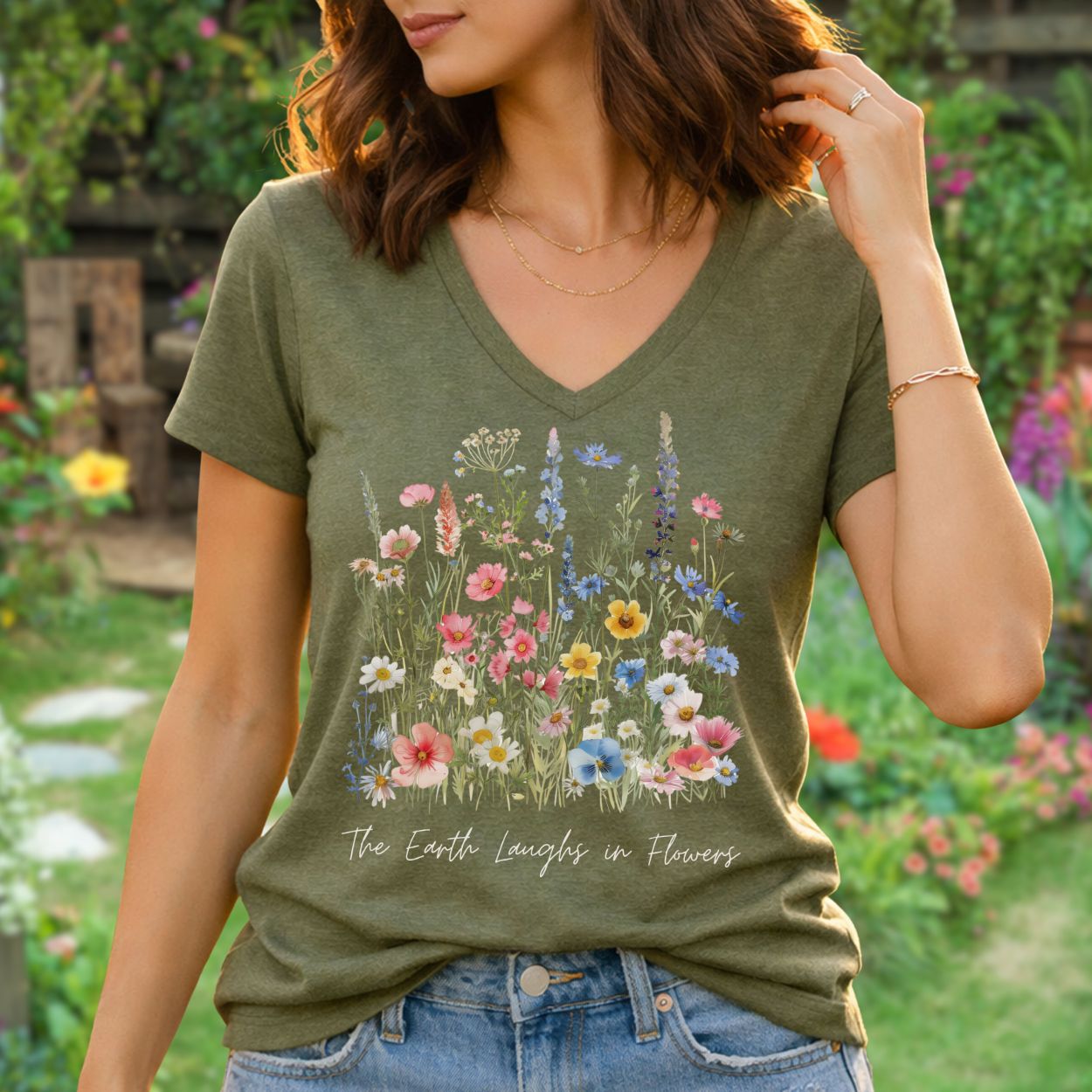 The Earth Laughs in Flowers V-Neck T-Shirt