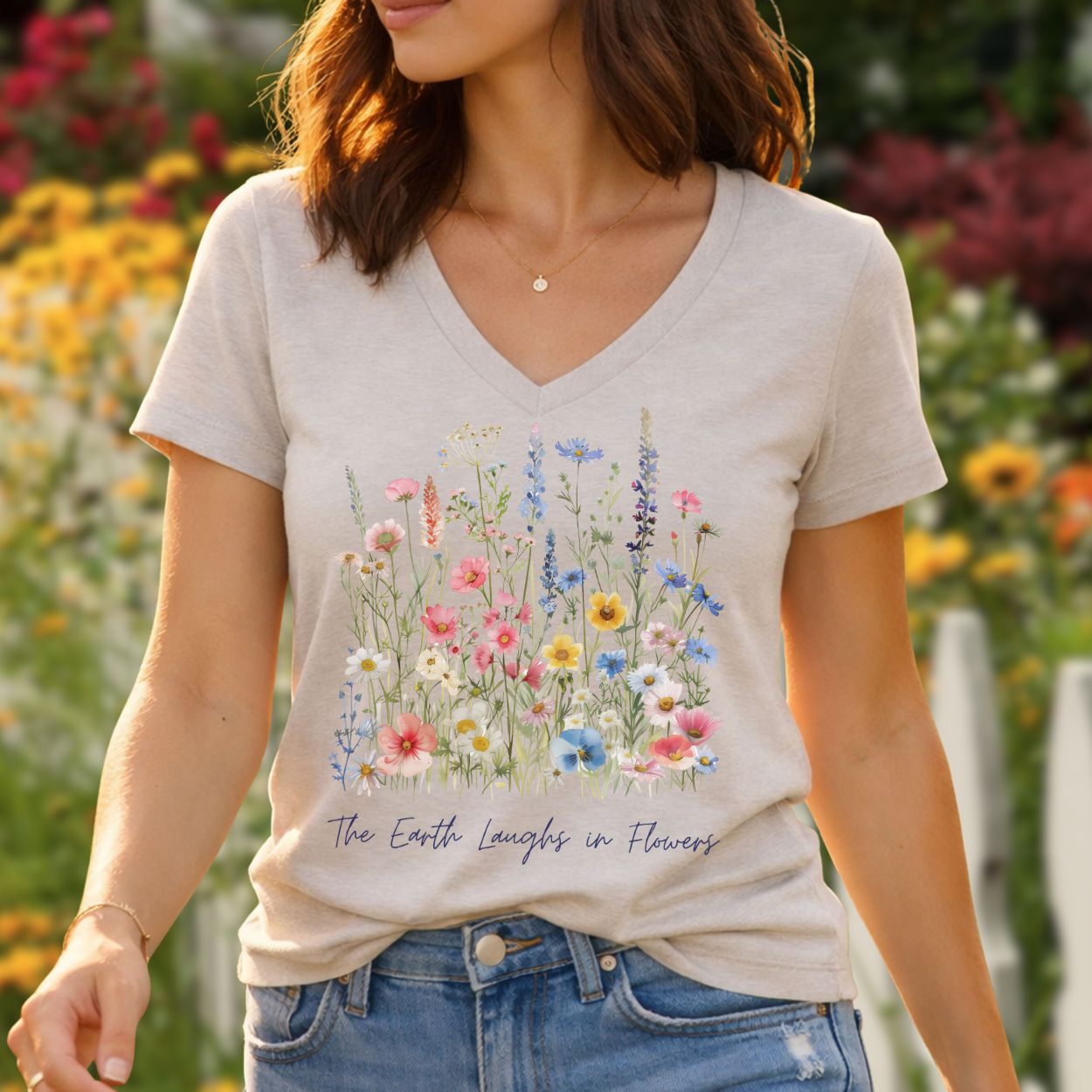 The Earth Laughs in Flowers V-Neck T-Shirt