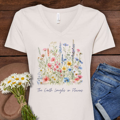 The Earth Laughs in Flowers V-Neck T-Shirt