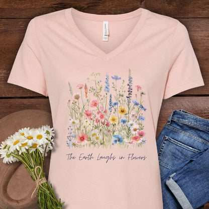 The Earth Laughs in Flowers V-Neck T-Shirt