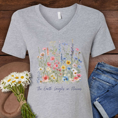 The Earth Laughs in Flowers V-Neck T-Shirt