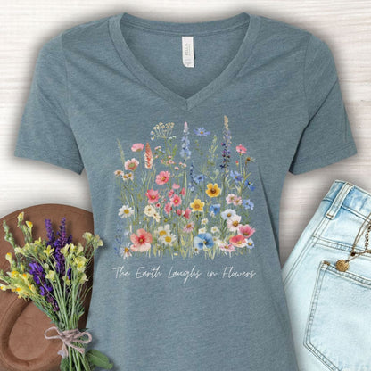 The Earth Laughs in Flowers V-Neck T-Shirt