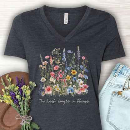 The Earth Laughs in Flowers V-Neck T-Shirt