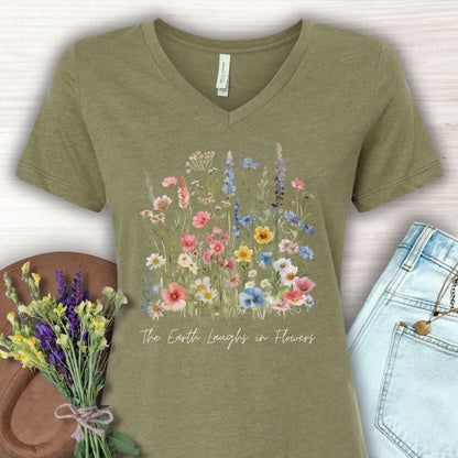 The Earth Laughs in Flowers V-Neck T-Shirt