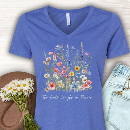 The Earth Laughs in Flowers V-Neck T-Shirt
