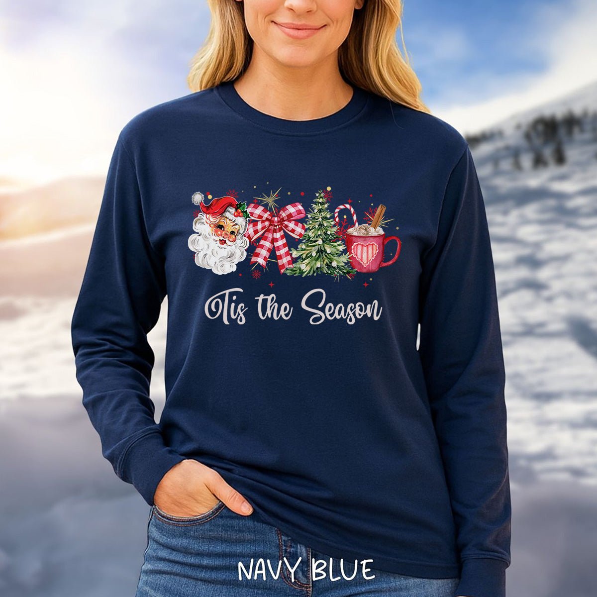 Tis The Season Retro Santa Long Sleeve Tee