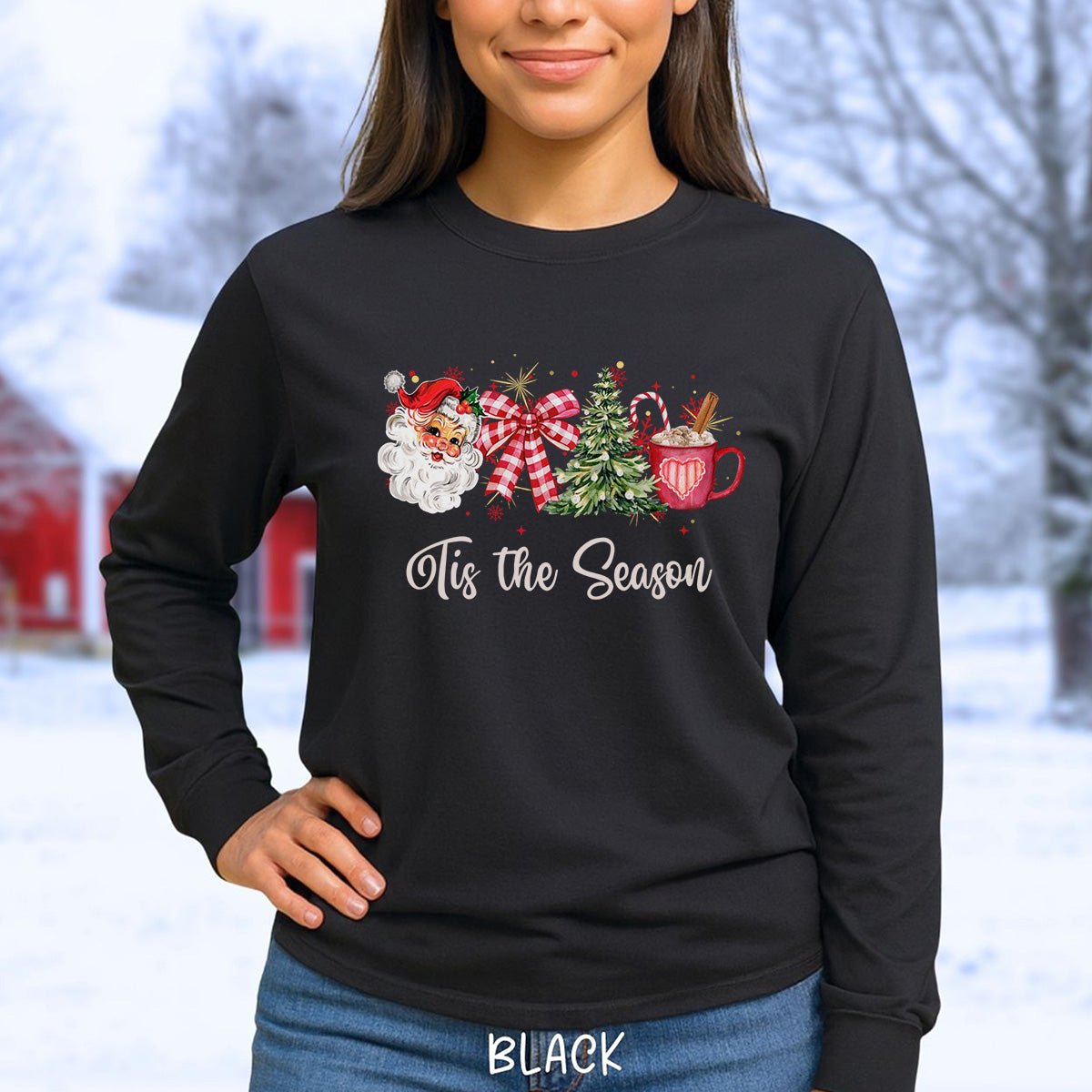 Tis The Season Retro Santa Long Sleeve Tee