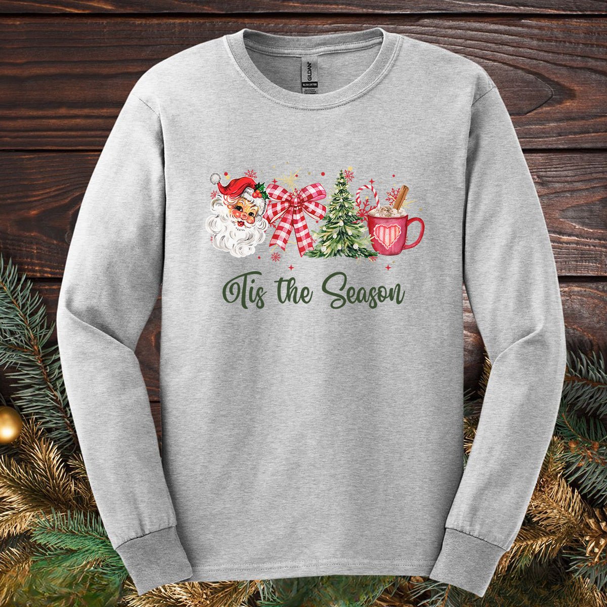 Tis The Season Retro Santa Long Sleeve Tee