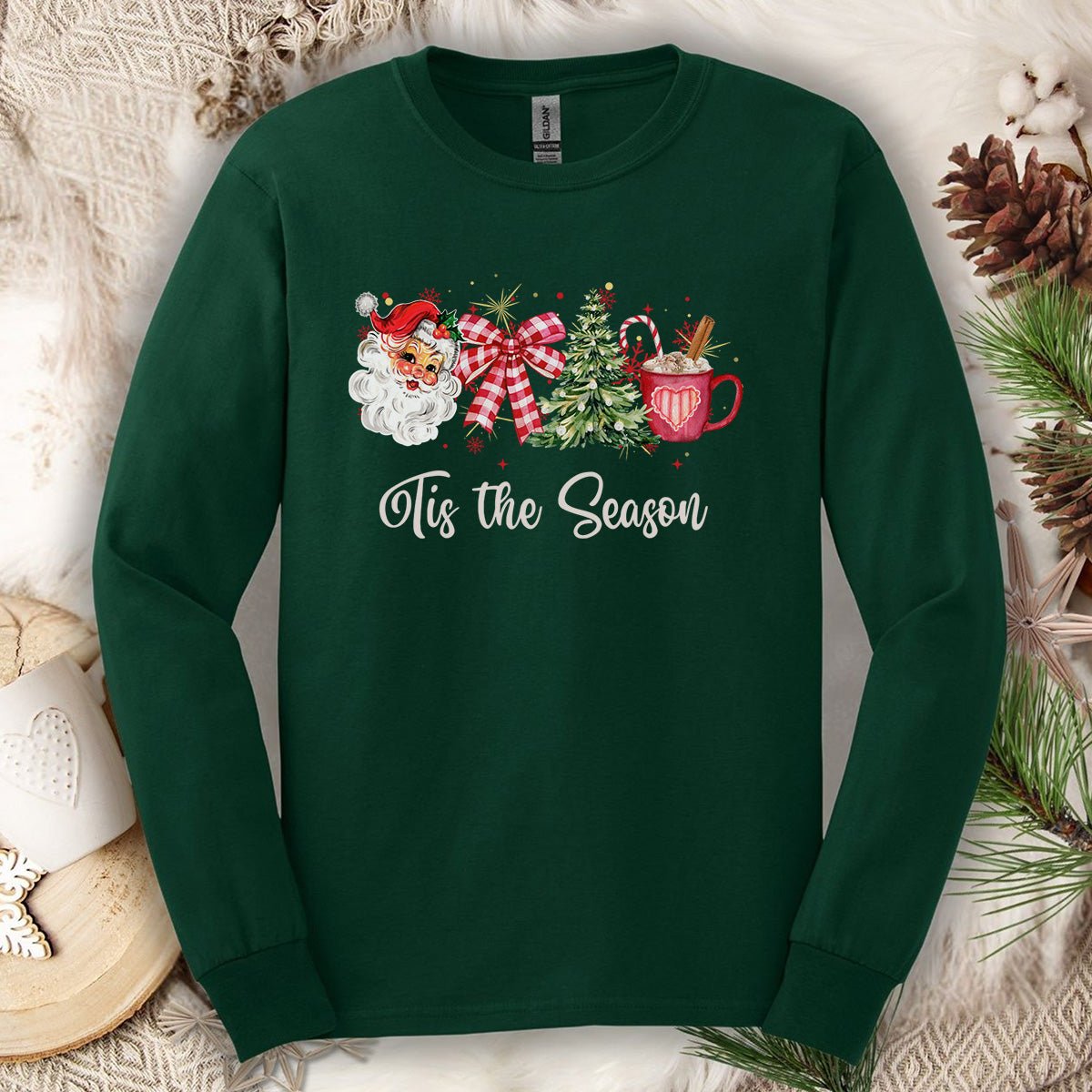 Tis The Season Retro Santa Long Sleeve Tee