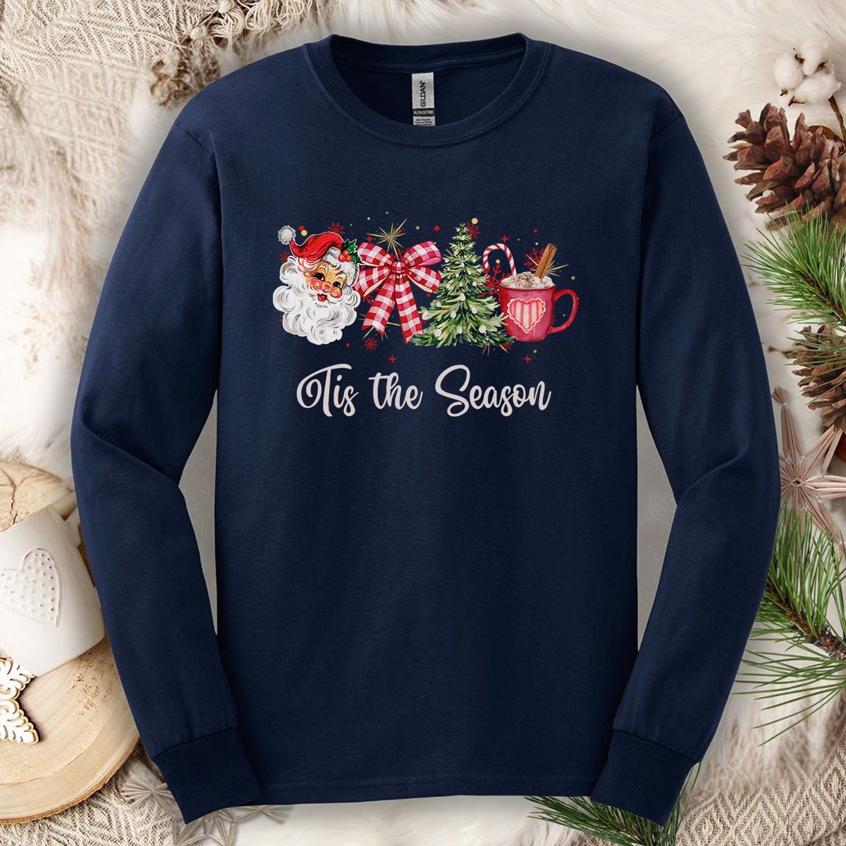 Tis The Season Retro Santa Long Sleeve Tee