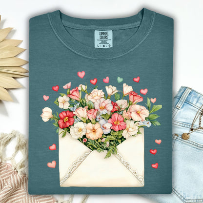 Valentine Cream Floral Love Letter T-Shirt