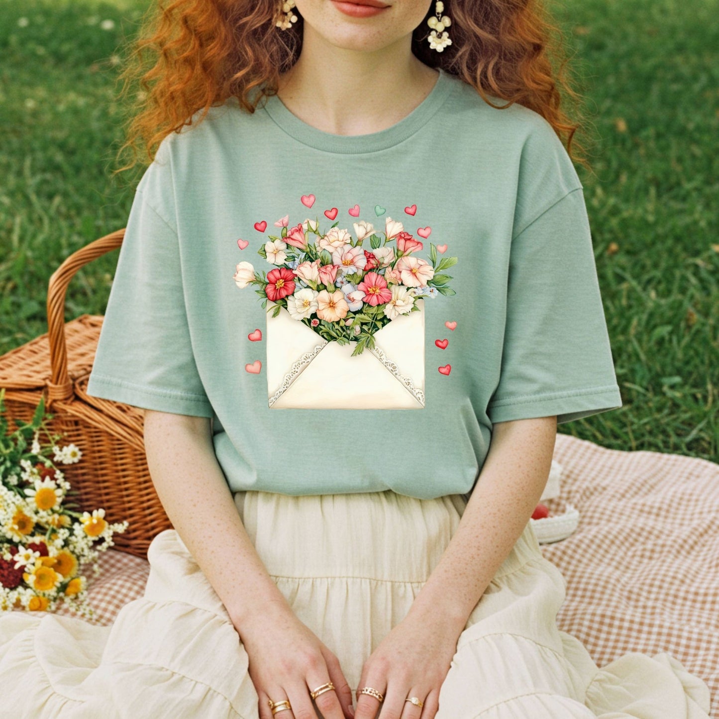 Valentine Cream Floral Love Letter T-Shirt