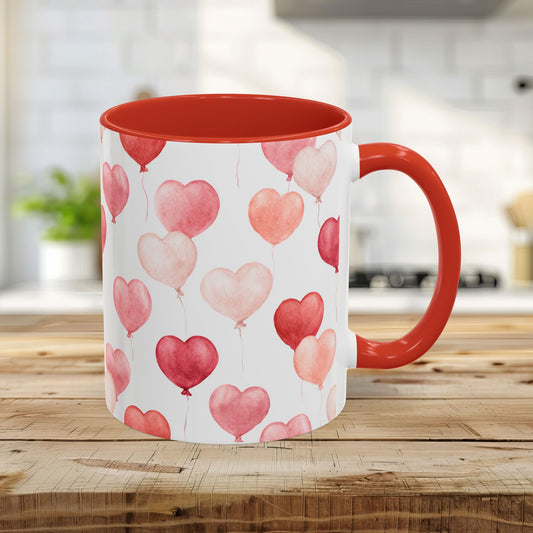 Valentine Heart Balloons Pink Watercolor 11 & 15 oz. Mug