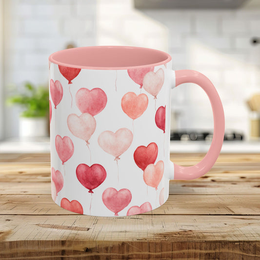 Valentine Heart Balloons Pink Watercolor 11 & 15 oz. Mug