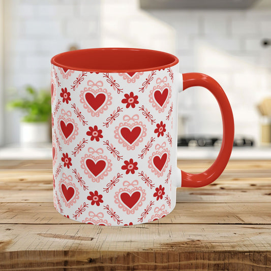 Valentine Heart & Ribbons Pattern 11 & 15 oz. Mug