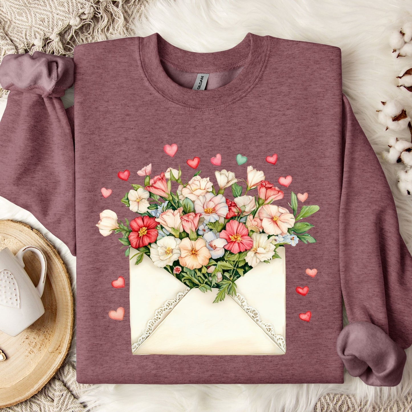 Valentine's Cream Floral Love Letter Sweatshirt