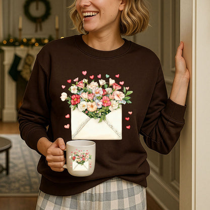 Valentine's Cream Floral Love Letter Sweatshirt
