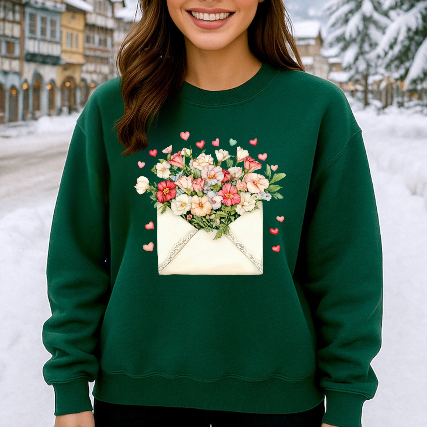 Valentine's Cream Floral Love Letter Sweatshirt
