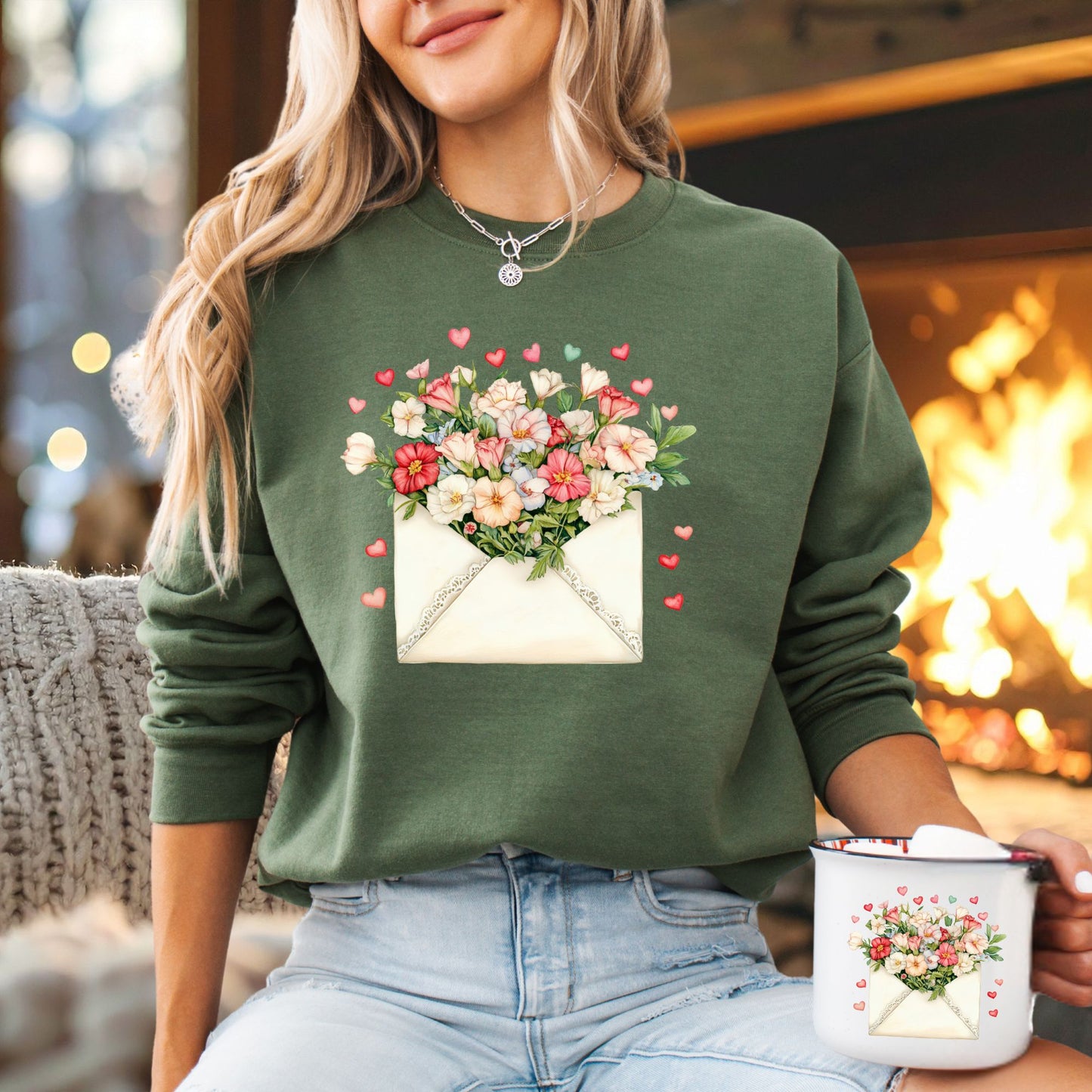 Valentine's Cream Floral Love Letter Sweatshirt