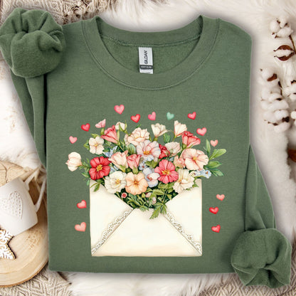 Valentine's Cream Floral Love Letter Sweatshirt