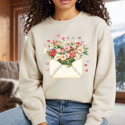 Valentine's Cream Floral Love Letter Sweatshirt