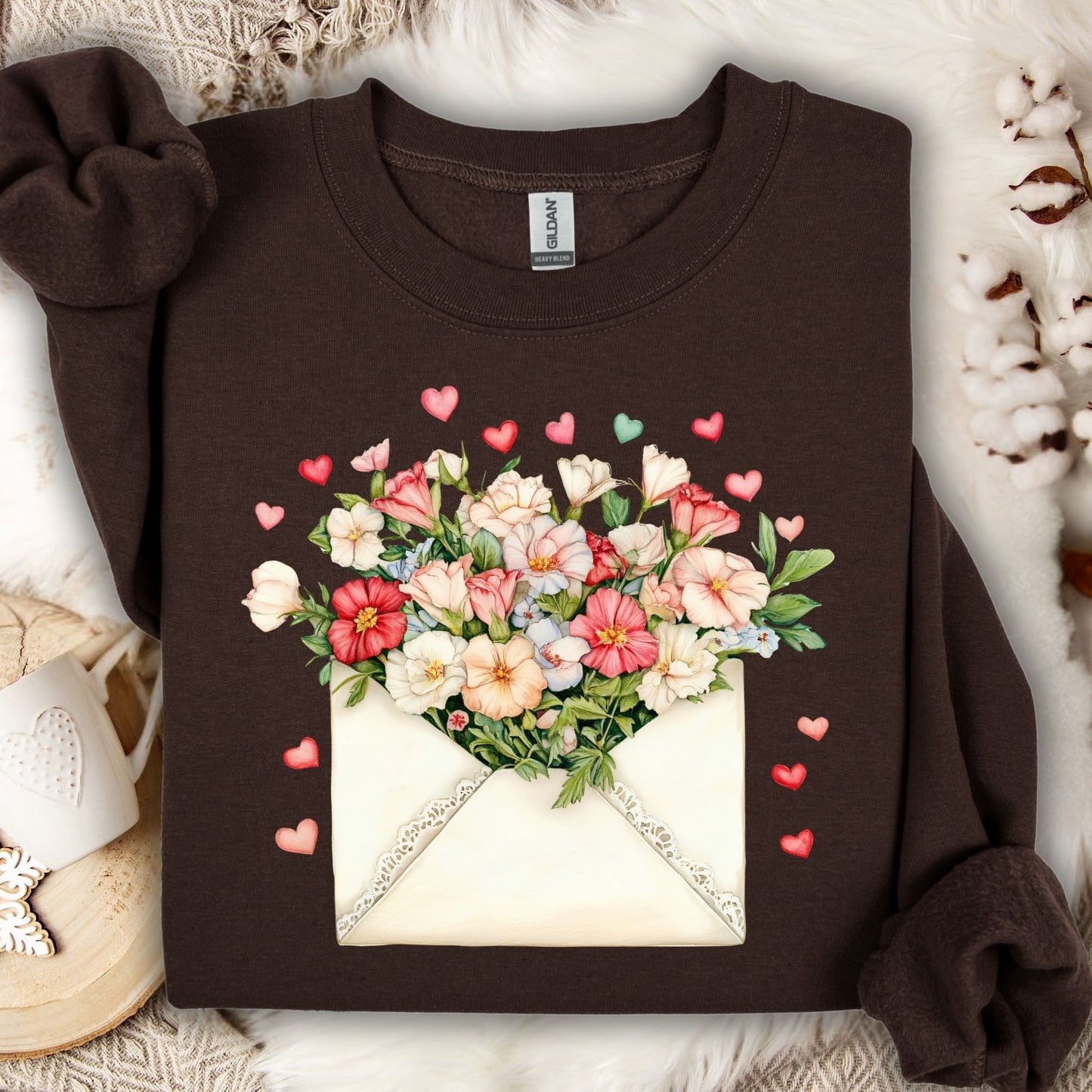 Valentine's Cream Floral Love Letter Sweatshirt