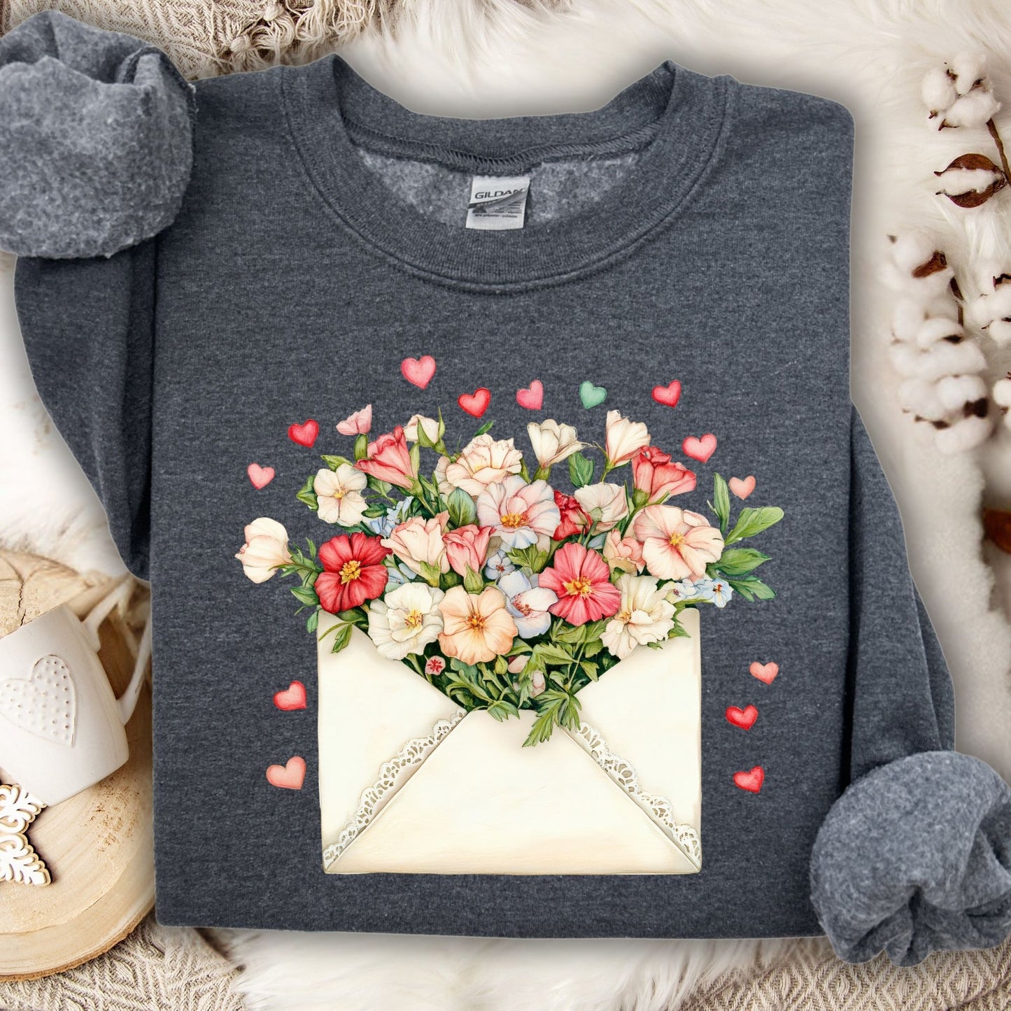 Valentine's Cream Floral Love Letter Sweatshirt