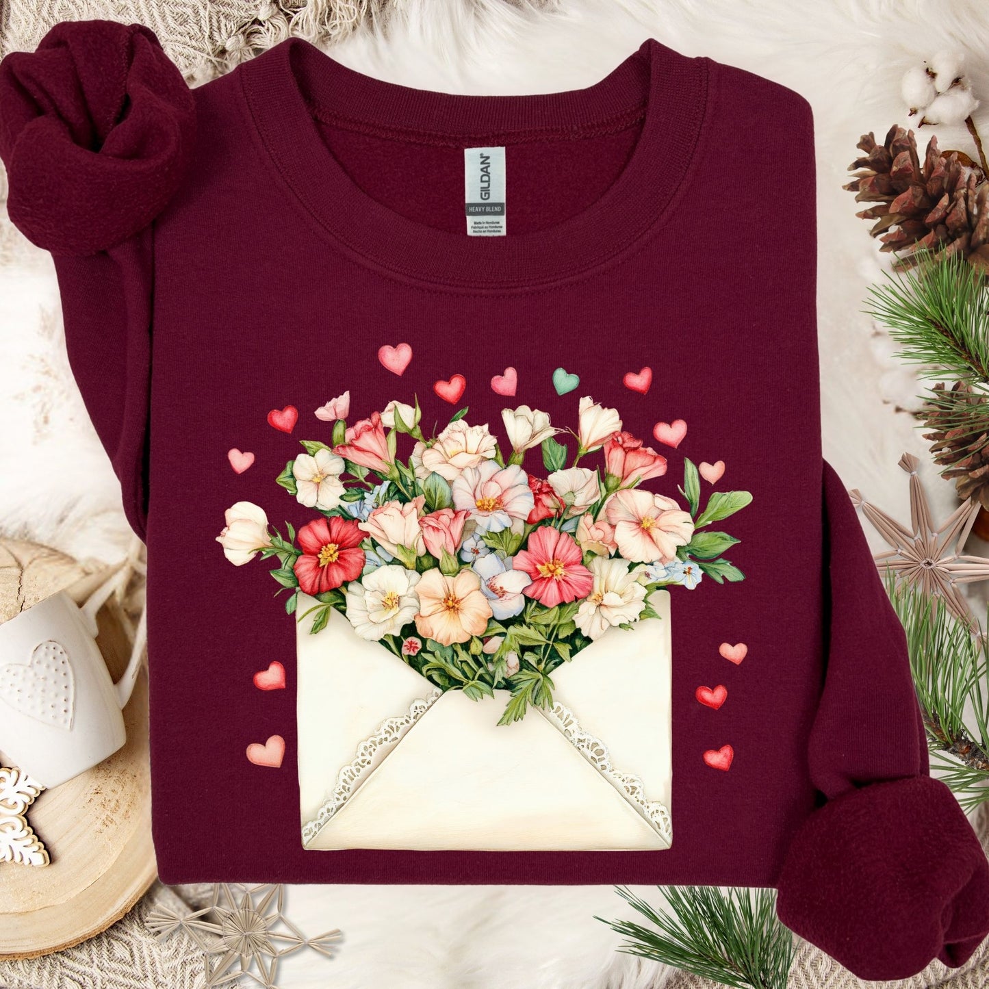 Valentine's Cream Floral Love Letter Sweatshirt