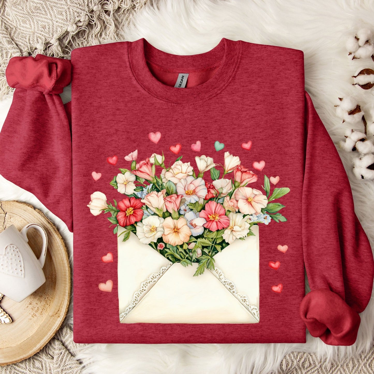 Valentine's Cream Floral Love Letter Sweatshirt