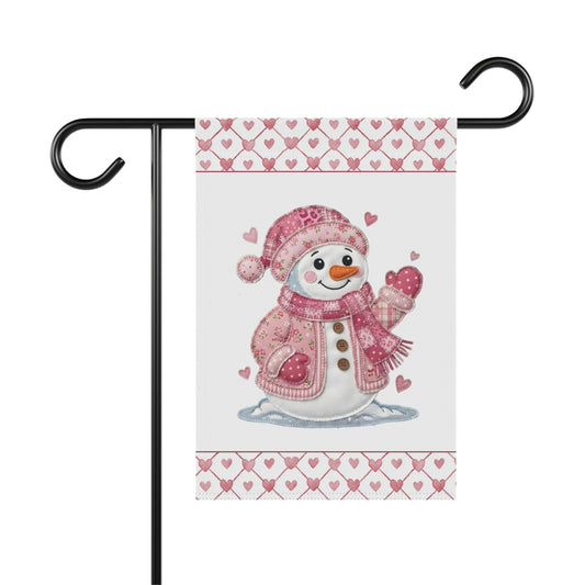 Valentine's Day Pink Patchwork Snowman Garden Flag