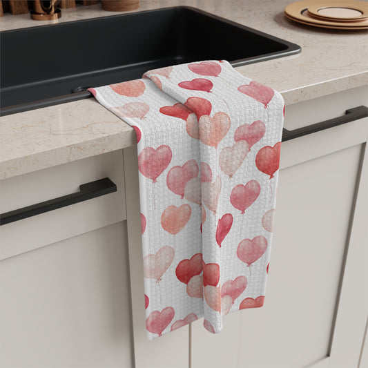Valentine's Heart Balloons Microfiber Tea Towel
