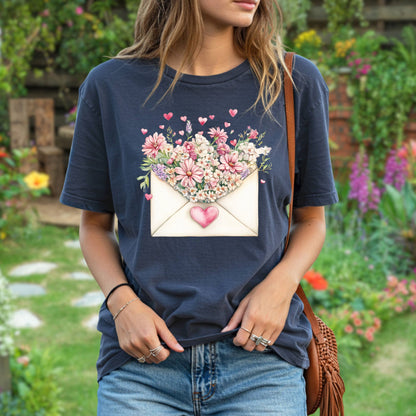 Valentine's Pink Floral Love Letter T-Shirt