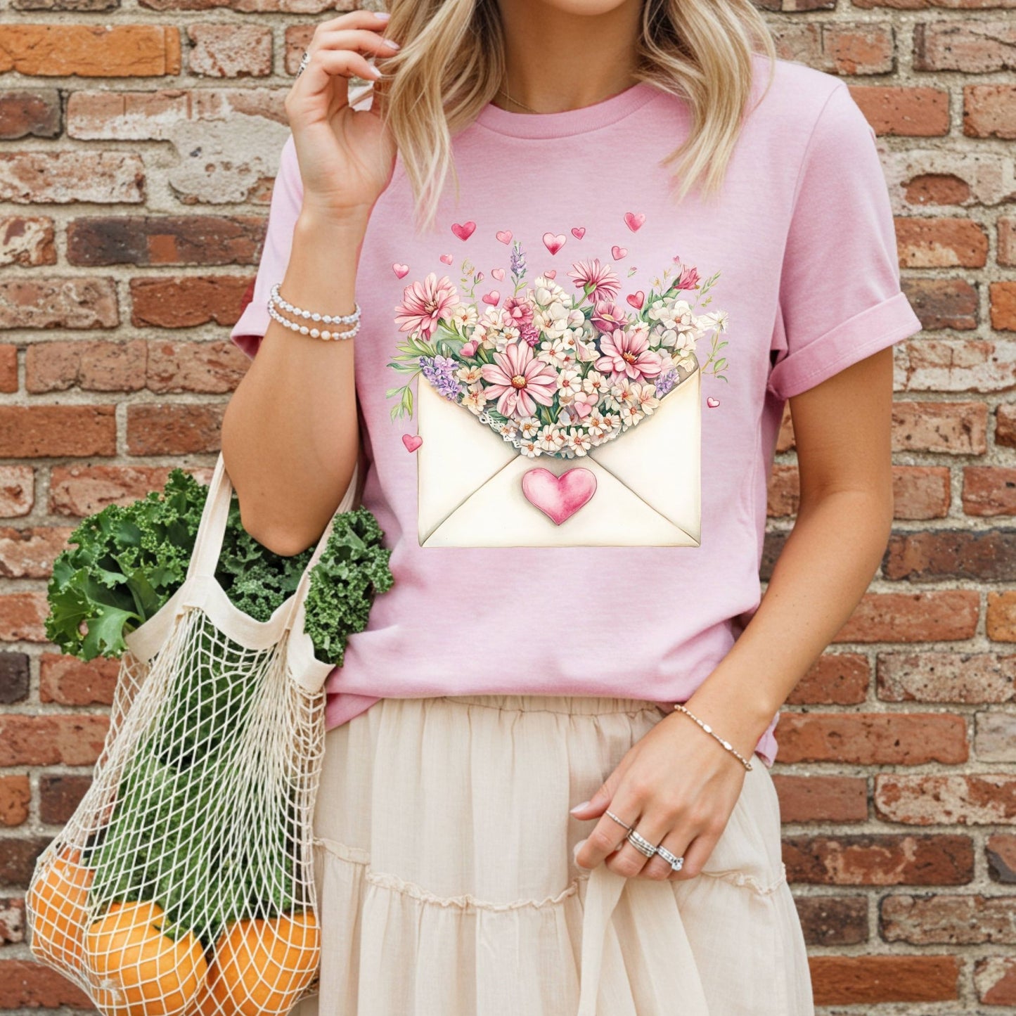 Valentine's Pink Floral Love Letter T-Shirt